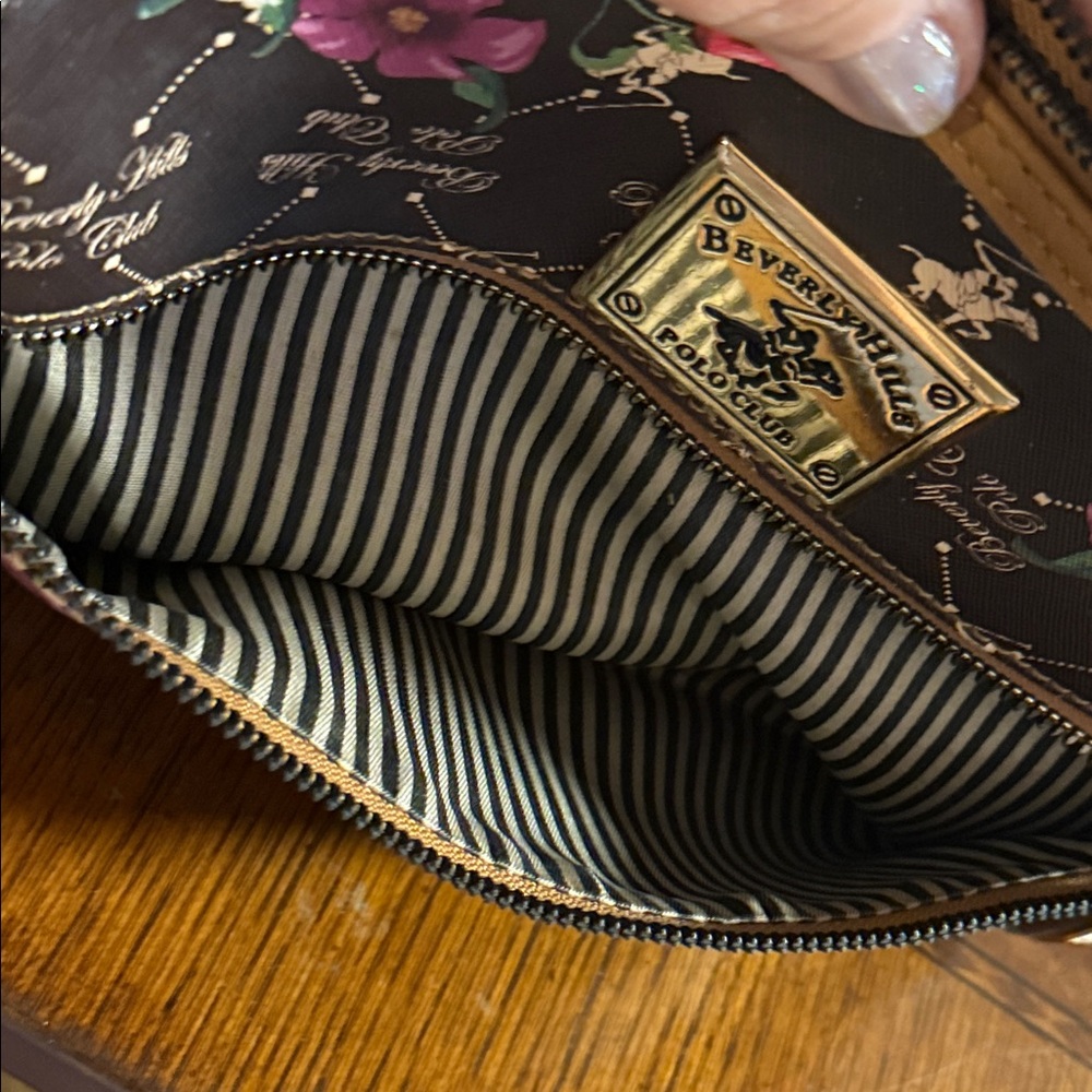 Beverly Hills Polo Club Brown, Pink Floral Shoulder Bag , Strawberry Key charm - Picture 10 of 11